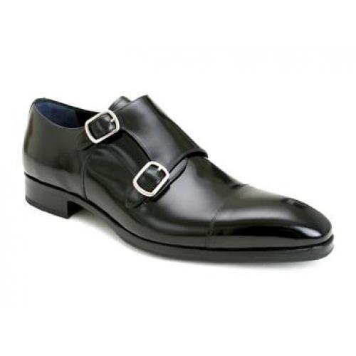 Mezlan "Burris" Black Genuine Corodovan Leather Double Monk Strap Shoes